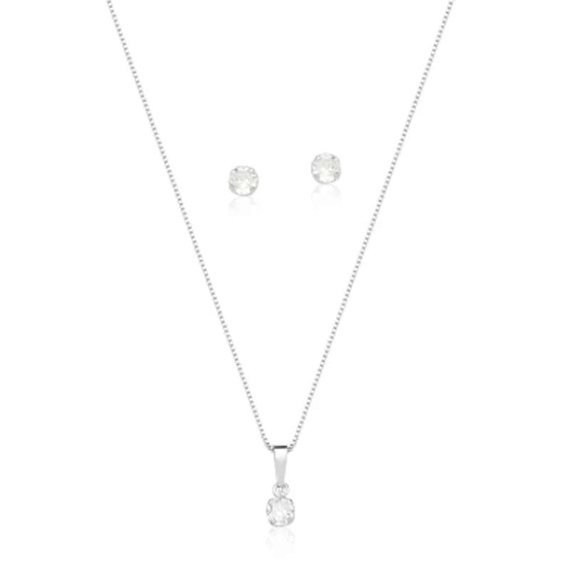 CONJ. (BR/CORR. C/ PING.) PRATEADO PEDRA BRANCA REDONDO 4MM 45CM