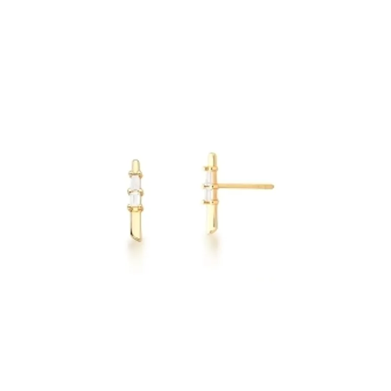 BRINCO BAN. DOURADO 2 PEDRA BRANCA RETANGULAR 1 COLUNA