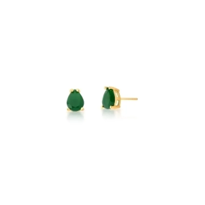 BRINCO BAN. DOURADO PEDRA ESMERALDA GOTA 9X7MM