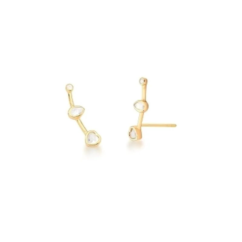 BRINCO EAR CUFF BAN. DOURADO PEDRA BRANCA CORACAO/GOTA/REDONDO 24MM
