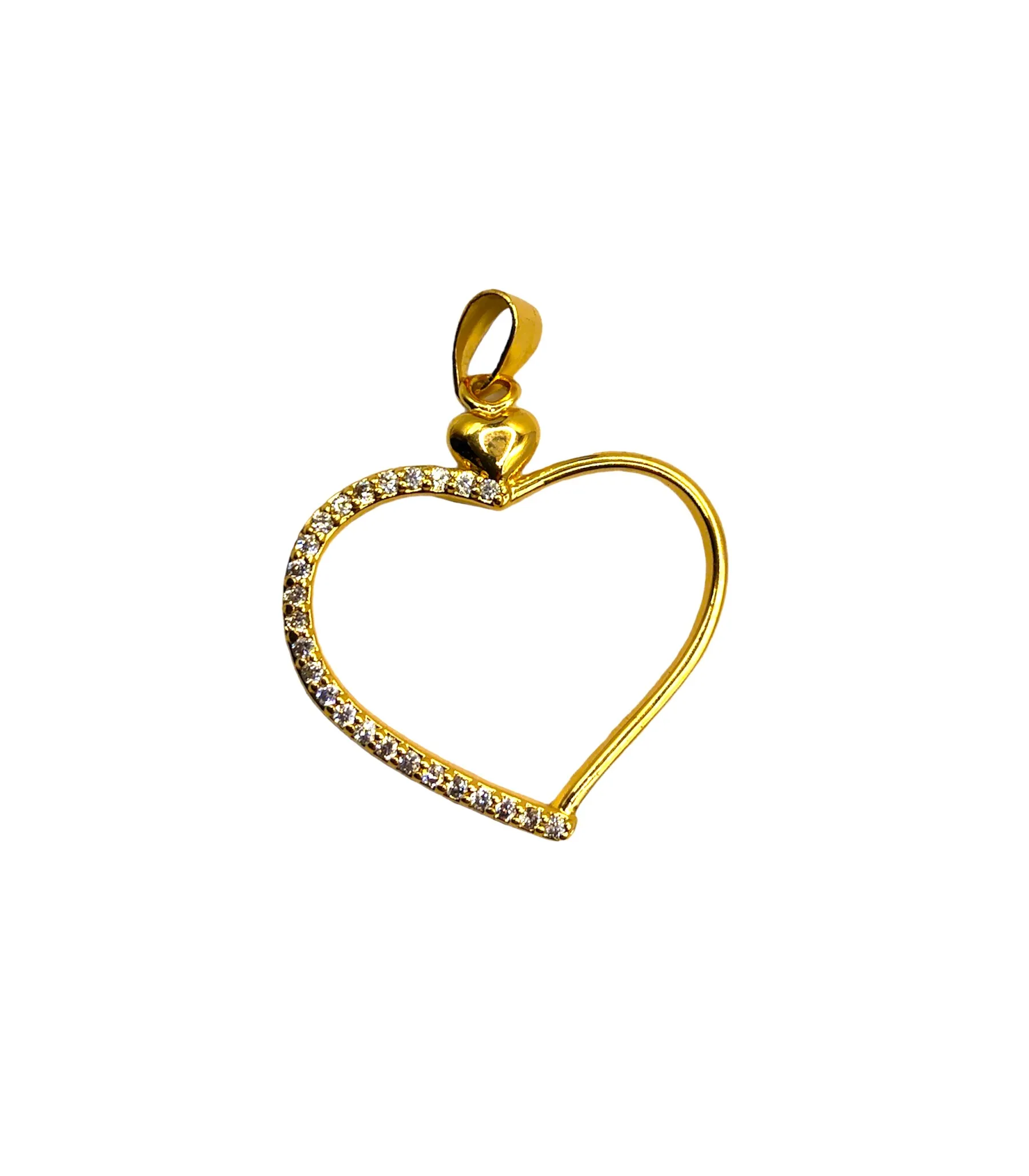 PINGENTE BAN. DOURADO CRAV. ZIRC BRANCA VAZADO 2 CORACAO 27MM