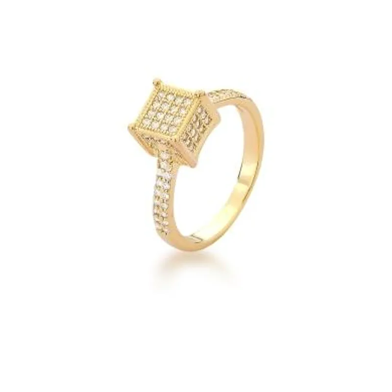 ANEL BASICO ZIRCONIA QUADRADO 8MM BAN. DOURADO /INCOLOR