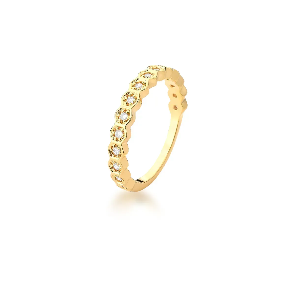 ANEL BAN. DOURADO C/ 11 PEDRAS BRANCAS