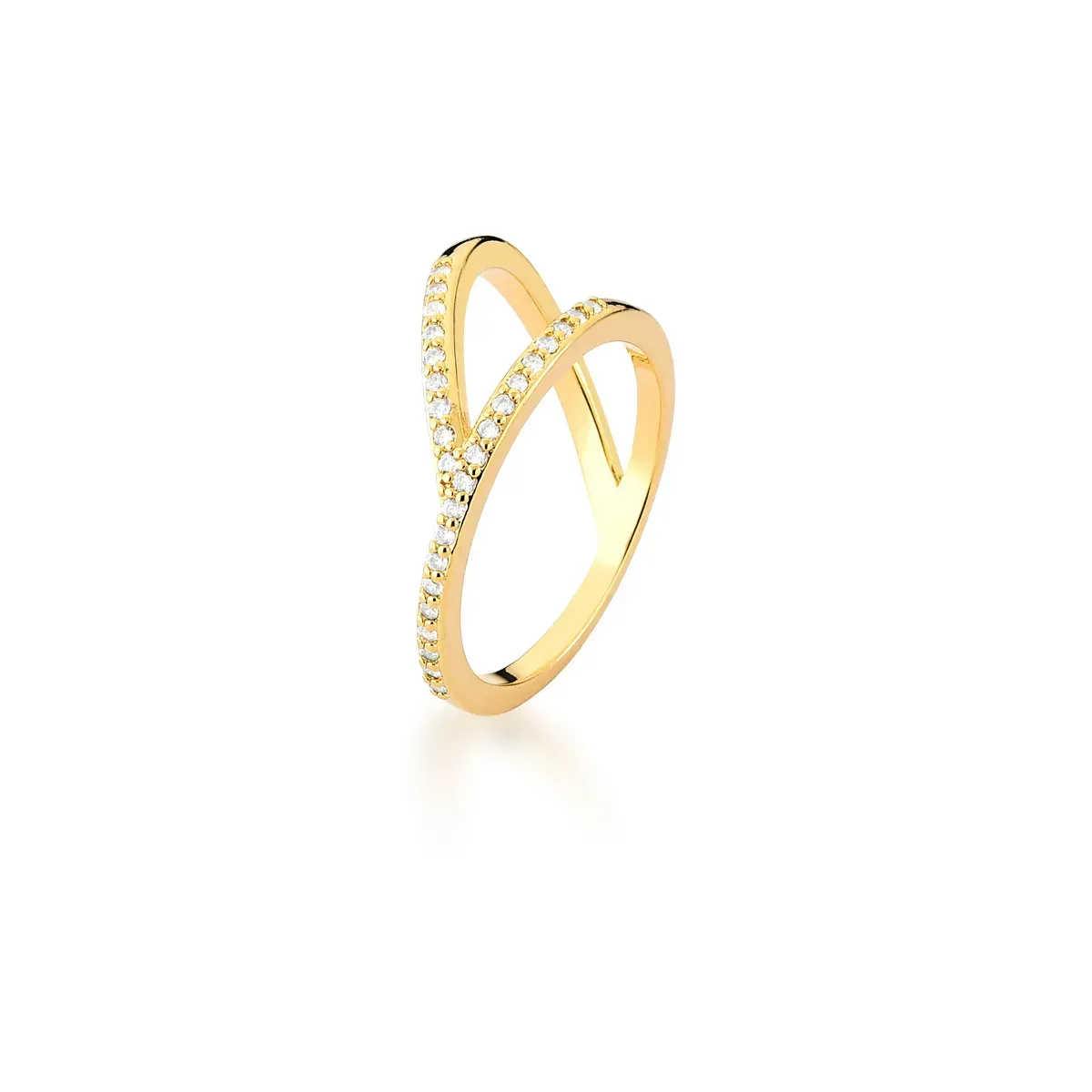 ANEL BAN. DOURADO CRAV. ZIRC BRANCA 2 LINHA