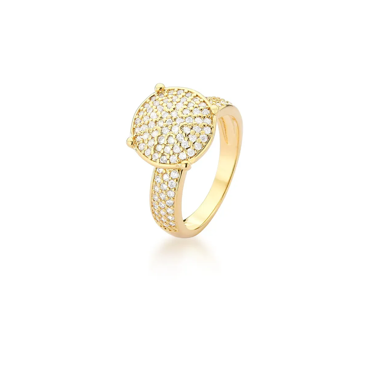 ANEL BAN. DOURADO CRAV. ZIRC BRANCA 3 LINHA REDONDO 12MM