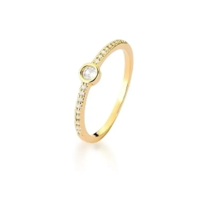 ANEL BAN. DOURADO CRAV. ZIRC BRANCA PEDRA BRANCA REDONDO 4MM