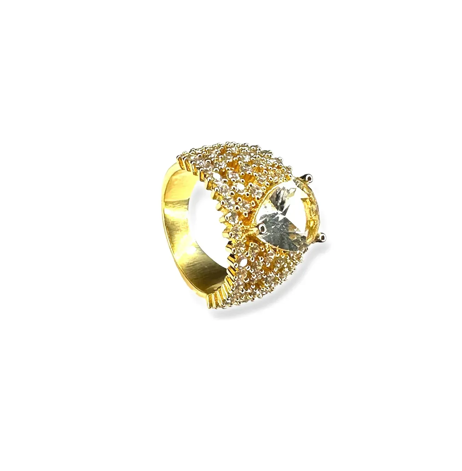 ANEL BAN. DOURADO CRAVEJADO ZIRCONIA C/ UMA PEDRA BRANCA