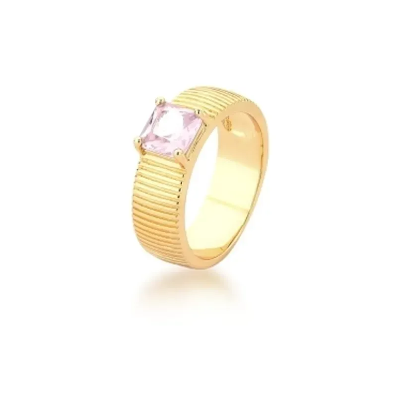 ANEL BAN. DOURADO PEDRA AMETISTA TRABALHADO QUADRADO 6MM