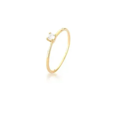 ANEL BASICO PEDRA REDONDO 4 GARRAS 3MM BAN. DOURADO /BRANCO CRISTAL