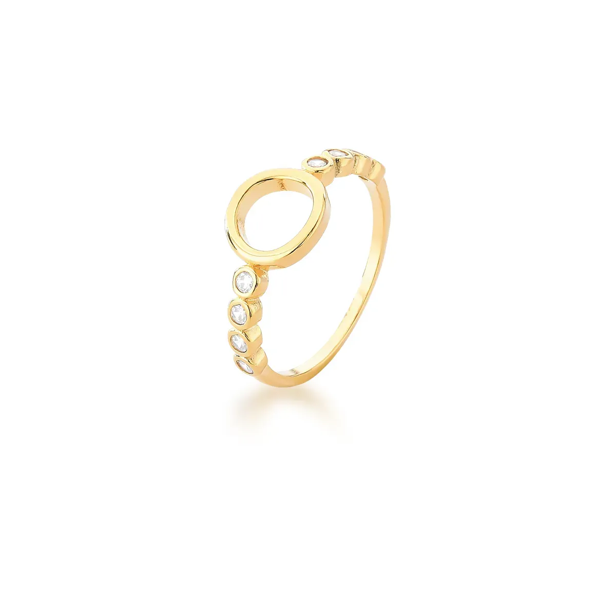 ANEL BASICO PEDRA REDONDO VAZADO 8MM BAN. DOURADO /BRANCO CRISTAL