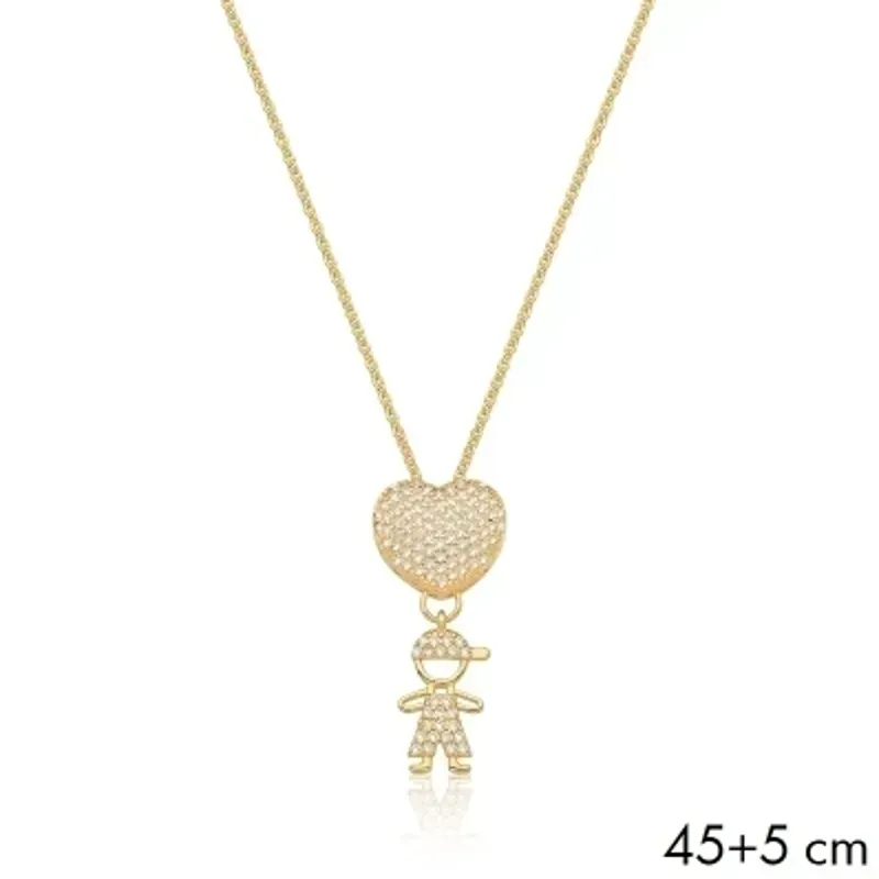 CORRENTE C/ PING. BAN. DOURADO CRAV. ZIRC BRANCA CORACAO MENINO