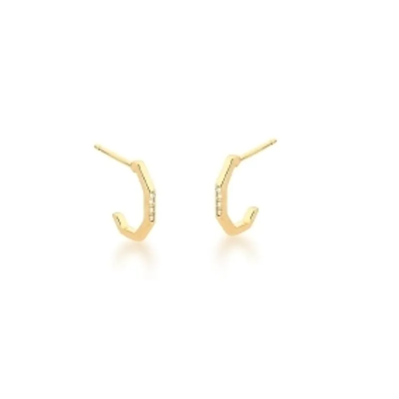 BRINCO BAN. DOURADO CRAV. ZIRC BRANCA FRENTE MEIA ARGOLA 14MM