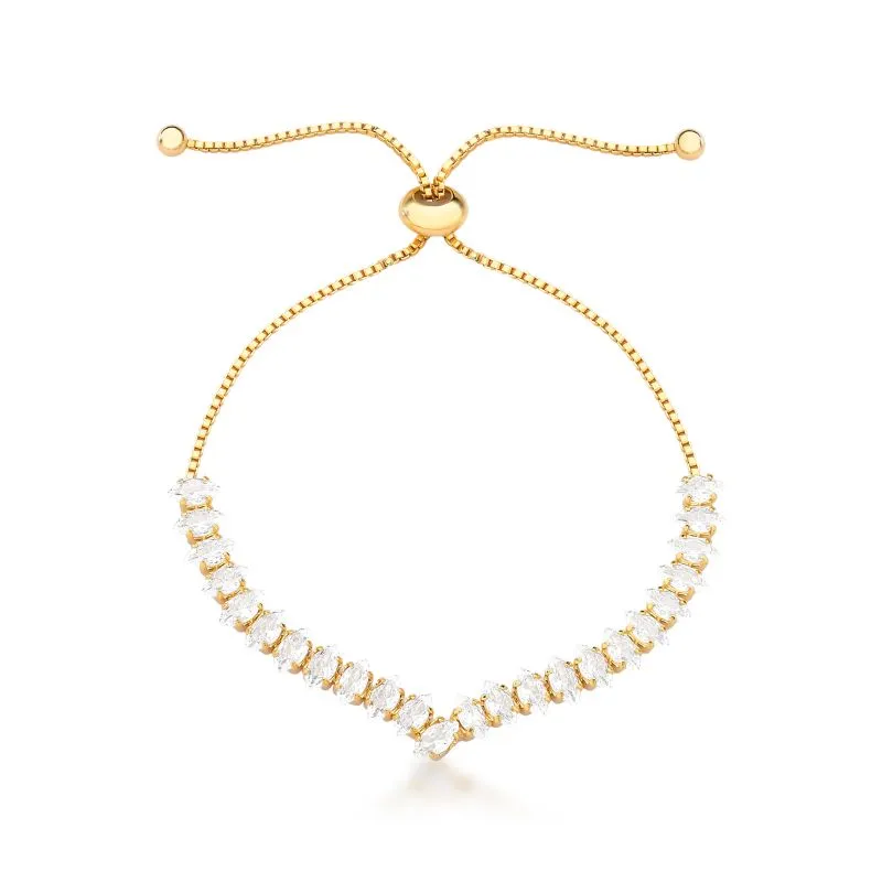 PULSEIRA SHAMBALA MALEAVEL PEDRA NAVETE CURVO BAN. DOURADO /INCOLOR