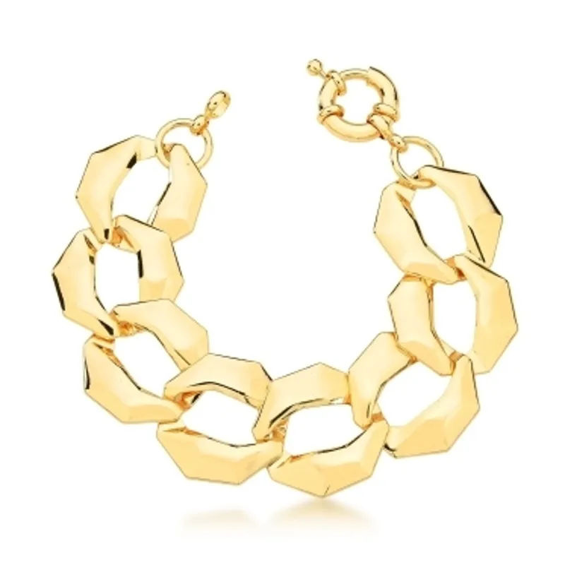 PULSEIRA BAN. DOURADO LISO 8 ELO CURVO FECHO BOIA 23X23MM