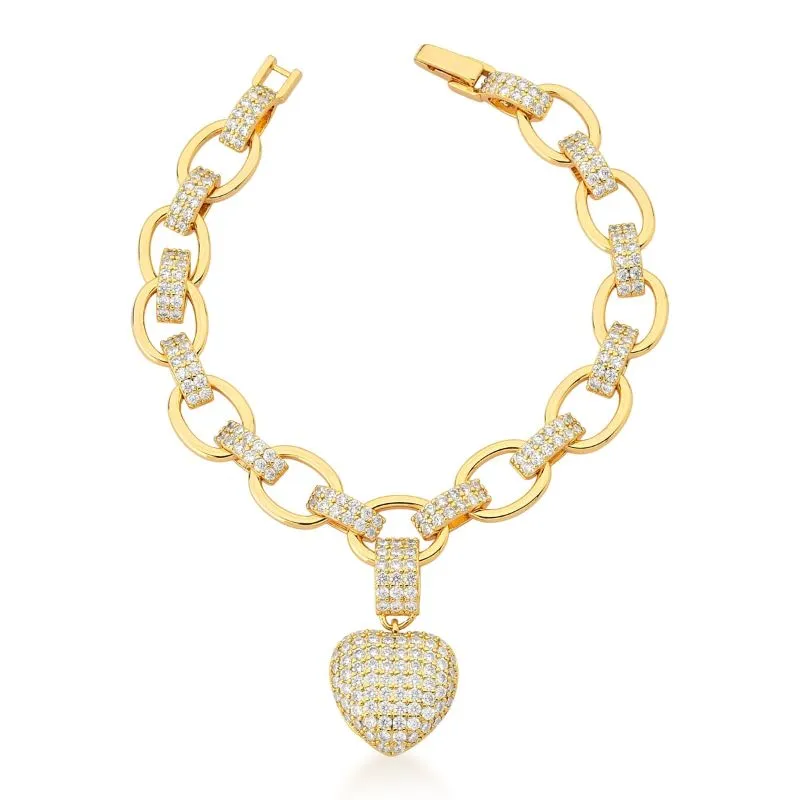 PULSEIRA MALEAVEL ZIRCONIA ELO OVAL CORACAO 10/13/2MM BAN. DOURADO /INCOLOR /TAM. 18
