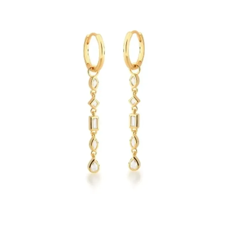 BRINCO BAN. DOURADO 5 PEDRA BRANCA PENDULO ARGOLA 15MM