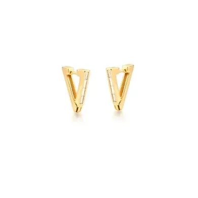 BRINCO BAN. DOURADO PEDRA BRANCA TRIANGULAR ARGOLA 20MM