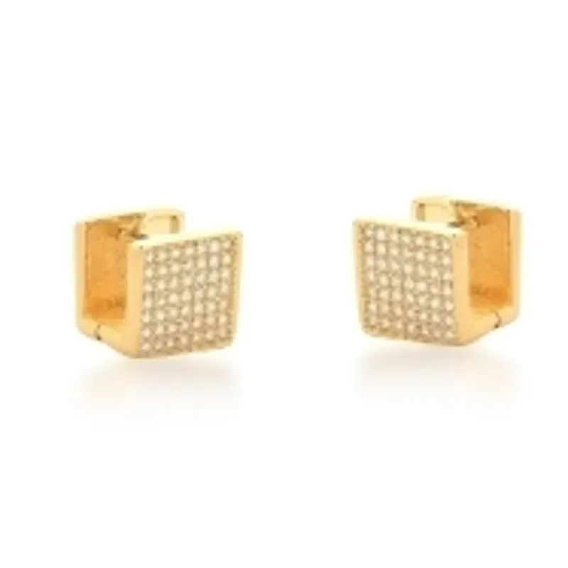 BRINCO ZIRCONIA 7 COLUNA ARGOLA QUADRADA 9MM BAN. DOURADO /BRANCO CRISTAL