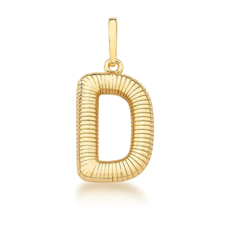 PINGENTE FECHO LISO LETRA D TEXTURIZADO TRABALHADO 35X16X5MM BAN. DOURADO