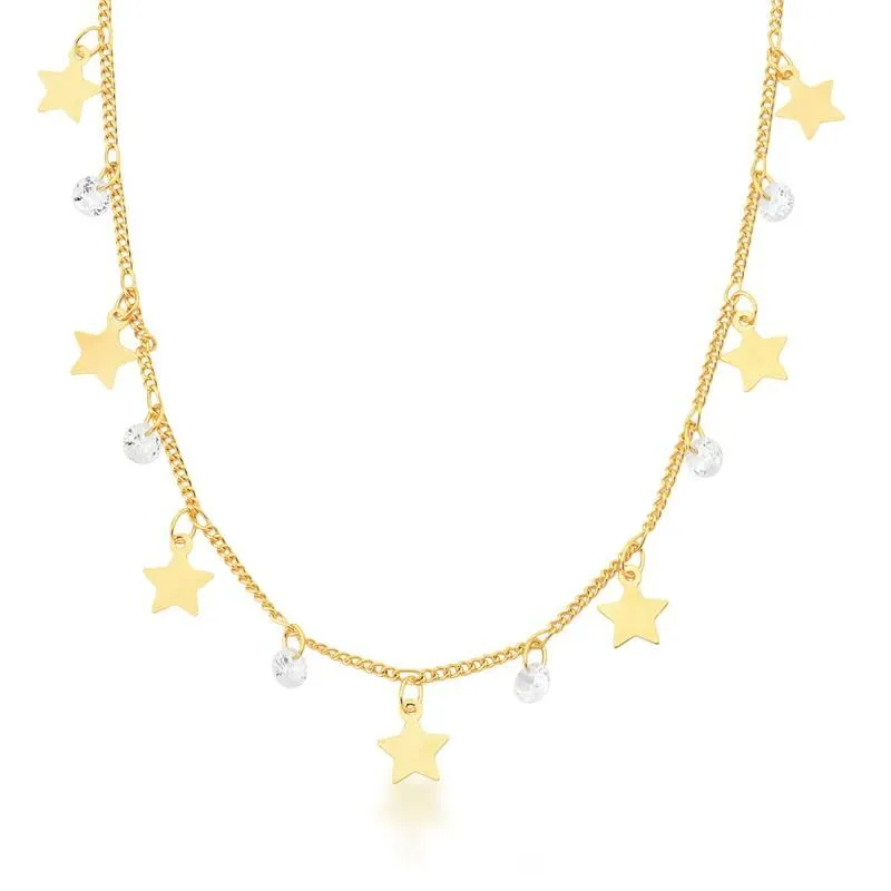 CHOKER E PINGENTE ESTRELAS LISAS E PONTOS DE LUZ 