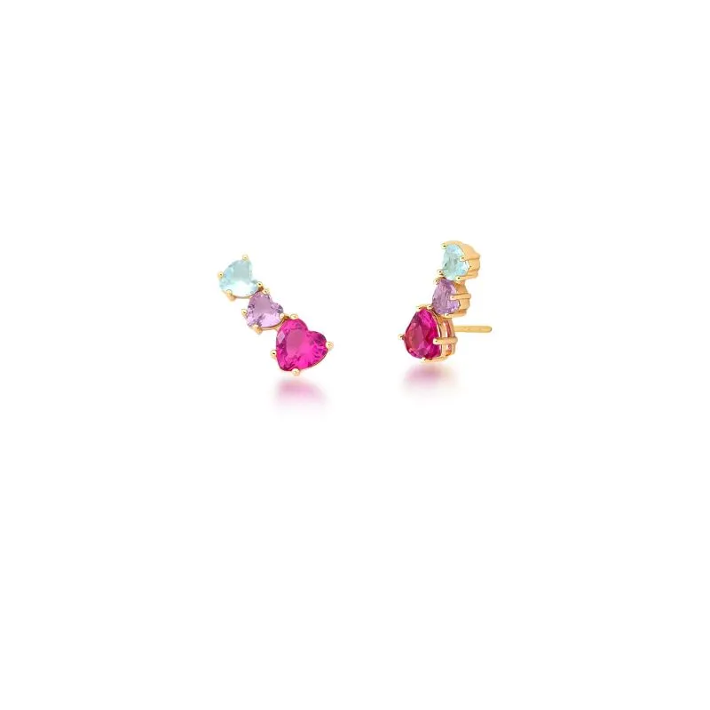BRINCO EAR CUFF PEDRA 3 CORAÇÃO  