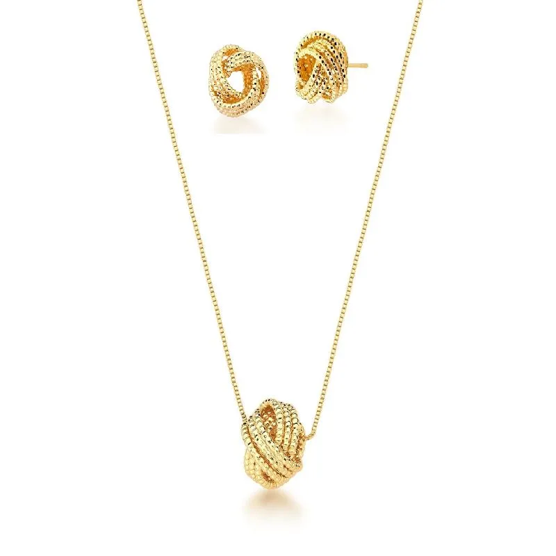 CONJUNTOS CORRENTE C/ PING E BRINCO LISO 3 VOLTA TRANCADO BOLINHA 15X15X10MM BAN. DOURADO /TAM. 45