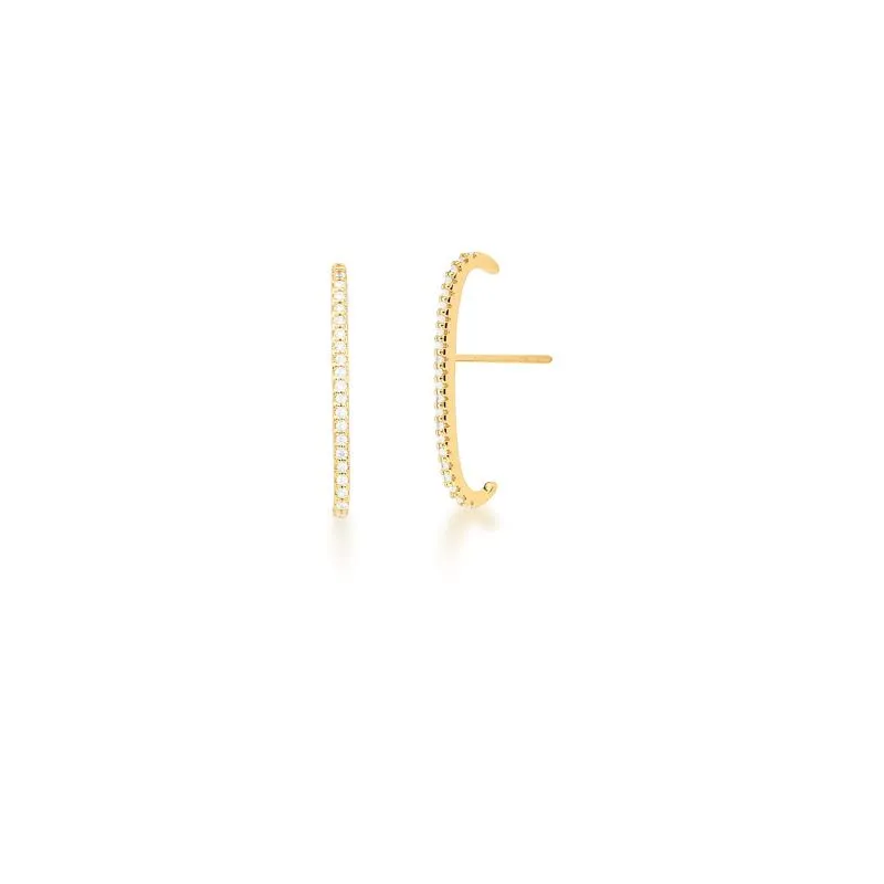 BRINCO EAR HOOK ZIRCONIA CURVO 1 COLUNA FRENTE 27MM  BAN. DOURADO /INCOLOR