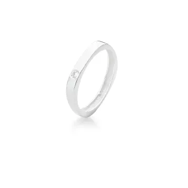 ANEL BASICO ZIRCONIA REDONDO FRENTE QUADRADO PRATEADO /BRANCO CRISTAL