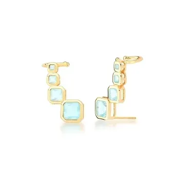 BRINCO BAN. DOURADO PEDRA AGUA MARINHA EAR CUFF 4 QUADRADO