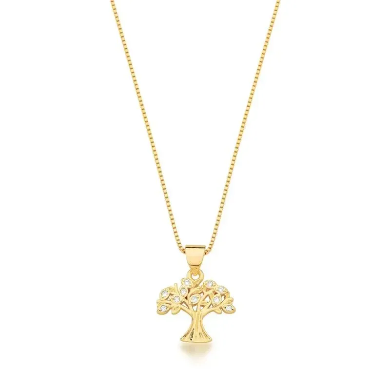 CONJ. (BR/CORR. C/ PING.) BAN. DOURADO PEDRA BRANCA ARVORE DA VIDA 11MM 45+5CM