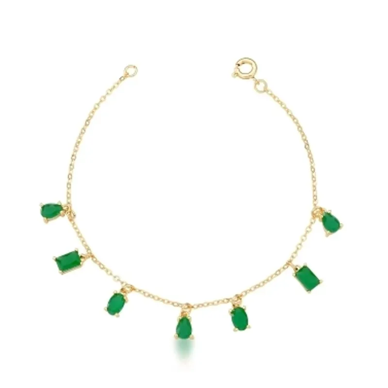PULSEIRA BAN. DOURADO PEDRA ESMERALDA GOTA/OVAL/RETANGULAR 18+5CM
