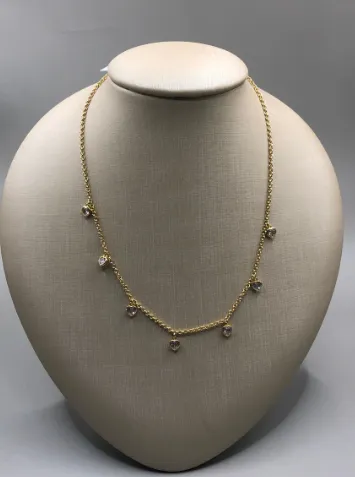 CHOKER BAN. DOURADO PEDRA BRANCA 7 PING. CORACAO 35+5CM
