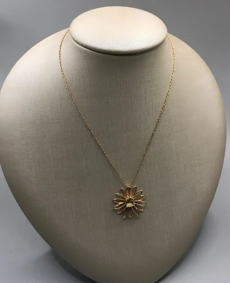 CORRENTE C/ PING. BAN. DOURADO PEDRA PRASIOLITA VAZADO FLOR 45+5CM (CAT)