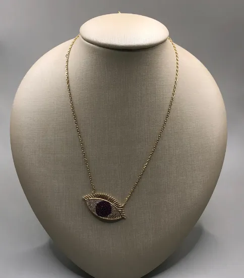 CORRENTE C/ PING. BAN. DOURADO CRAV. ZIRC BRANCA/NEGRA/LILAS OLHO GREGO 50+5CM (CAT)