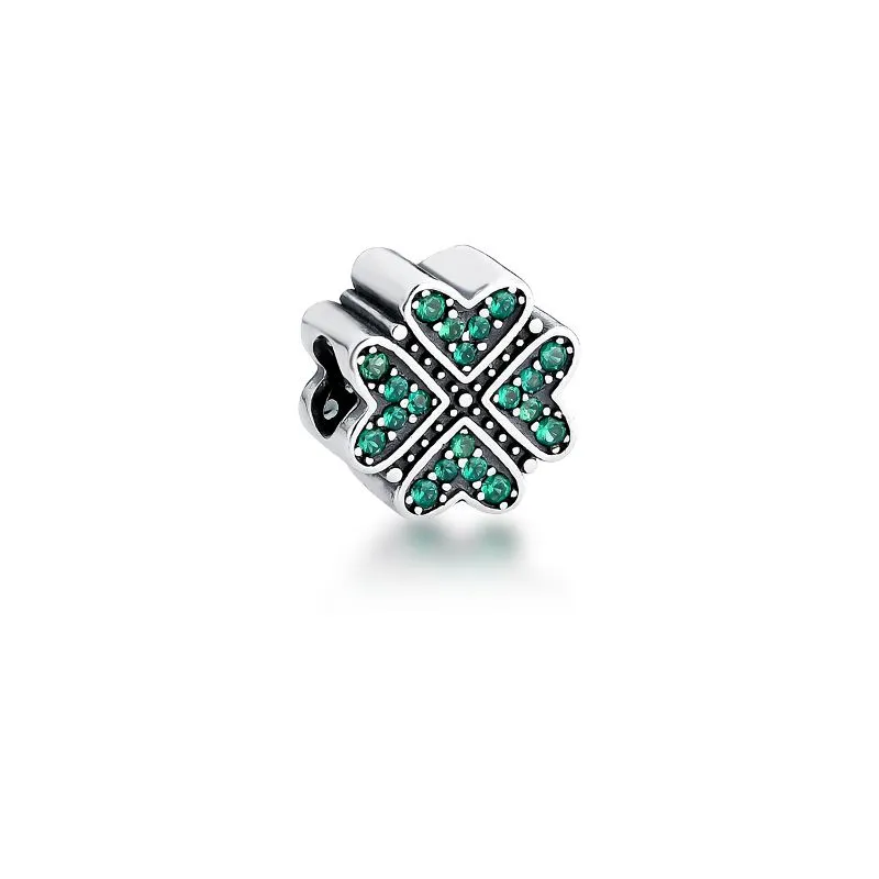 PINGENTE BERLOQUE CONQUISTA ZIRCONIA TREVO FLOR 11X11X7MM PRATEADO ENVELHECIDO /VERDE ESCURO