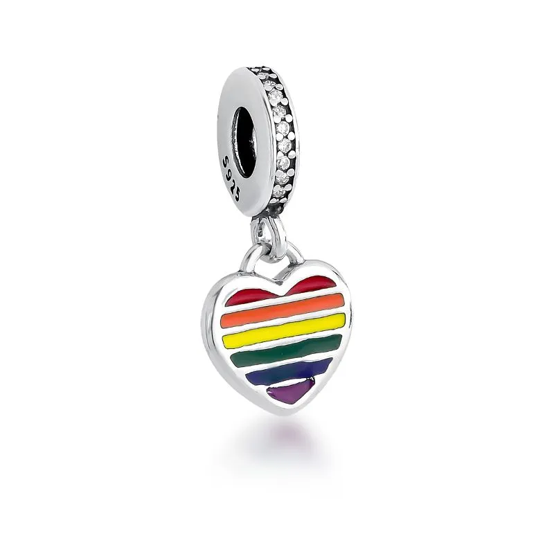 PINGENTE BERLOQUE ESMALTE COLORIDO + ZIRCONIA CORACAO- AUTISMO- ARCO IRIS 6 LINHA 23X11X2MM PRATEADO ENVELHECIDO /MULTI COLOR
