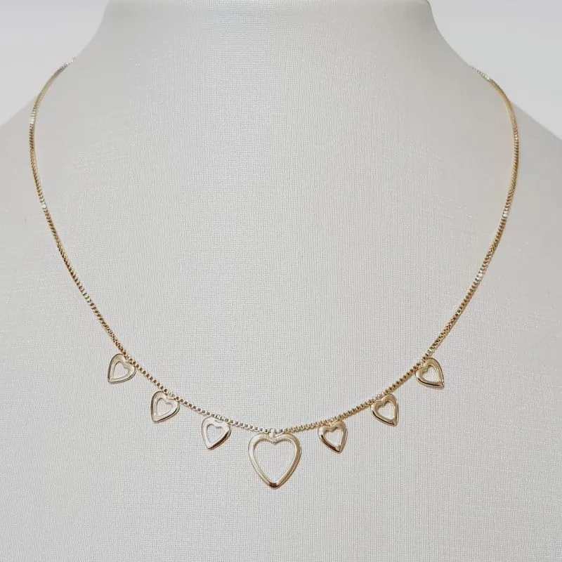 CHOKER BAN. DOURADO LISO CORACAO VAZADO PENDULO 35+10CM