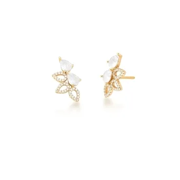BRINCO MEDIO PEDRA+ ZIRCONIA GOTA VAZADO 23X13MM BAN. DOURADO /INCOLOR
