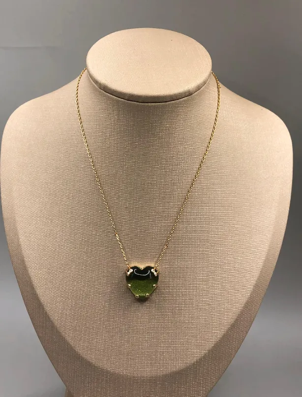 COLAR BAN. DOURADO CORAÇÃO C/ PEDRA VERDE CRAVEJADO C/ ZIRCONIA 45+5 CM