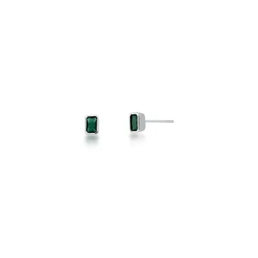 BRINCO PRATEADO C/ BAN. DE RODIO PEDRA ESMERALDA RETANGULAR 5X7MM