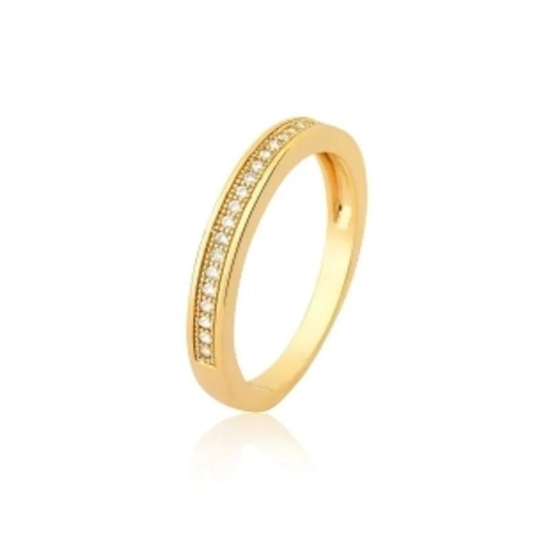 ANEL BAN. DOURADO CRAV. ZIRC BRANCA 1 LINHA FRENTE 3MM