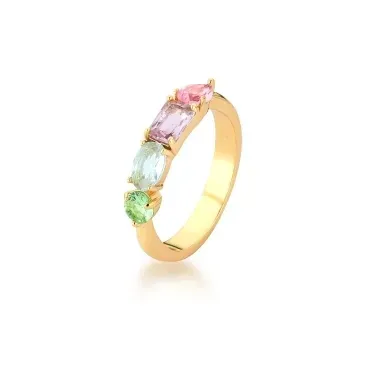 ANEL BAN. DOURADO PEDRA MULTICOLOR REDONDO/OVAL/RETANGULAR/GOTA